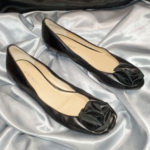 NINE WEST black leather wedge flats bows JEMMY SZ 6